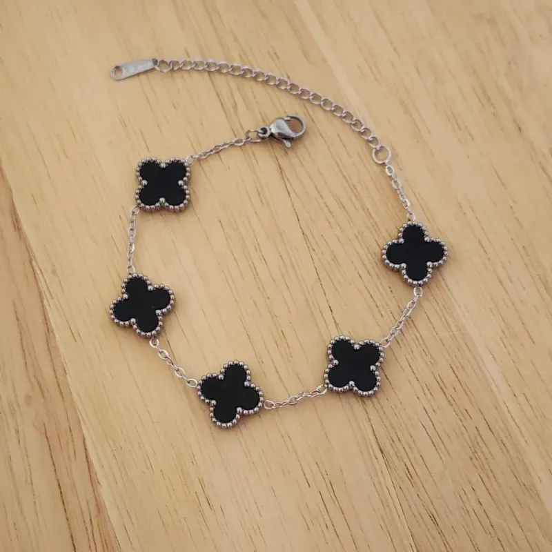 PULSEIRA AÇO CINCO TREVOS PRETO G