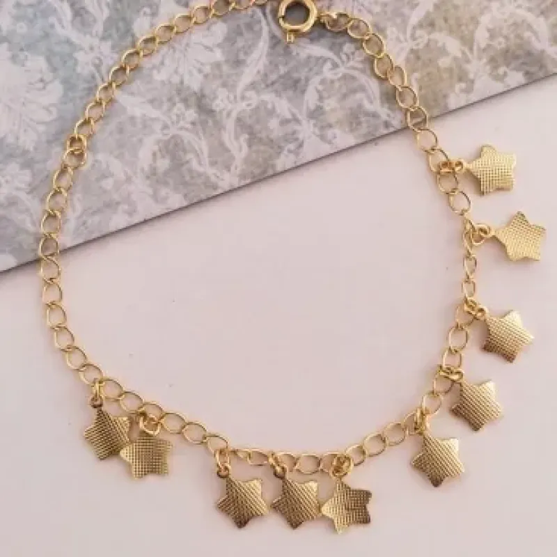 PULSEIRA DOURADA ESTRELAS TRABALHADA