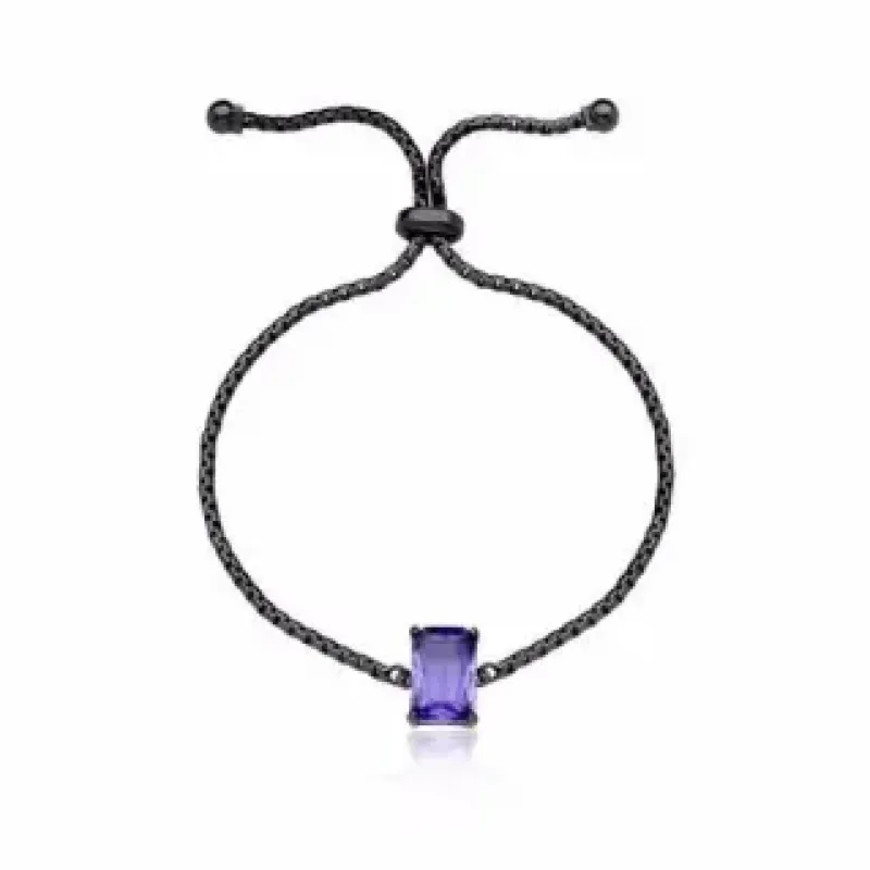 PULSEIRA SHAMBALA RÓDIO NEGRO COM ZIRCÔNIA AMETISTA