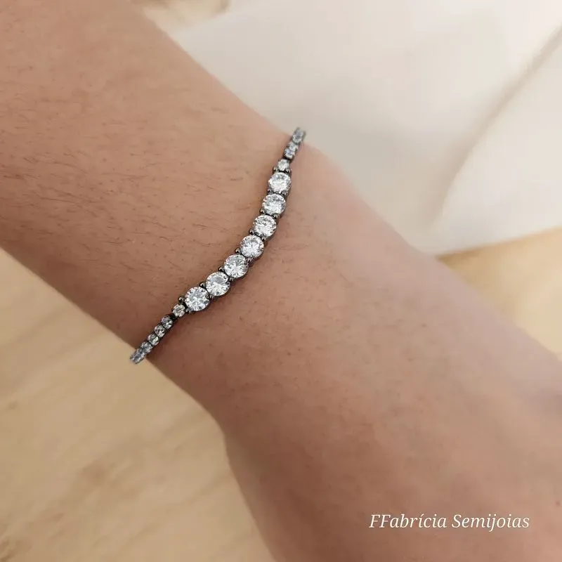 PULSEIRA SHAMBALA RÓDIO NEGRO ZIRCÔNIAS CRISTAL