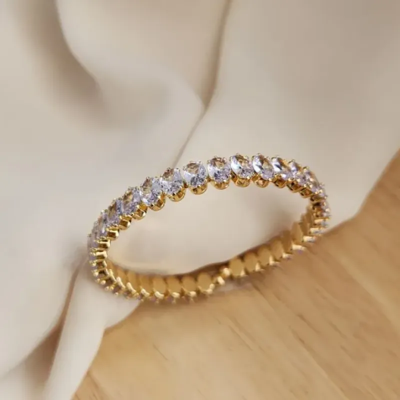 BRACELETE MALEÁVEL BANHO OURO CRAVEJADO EM NAVETES