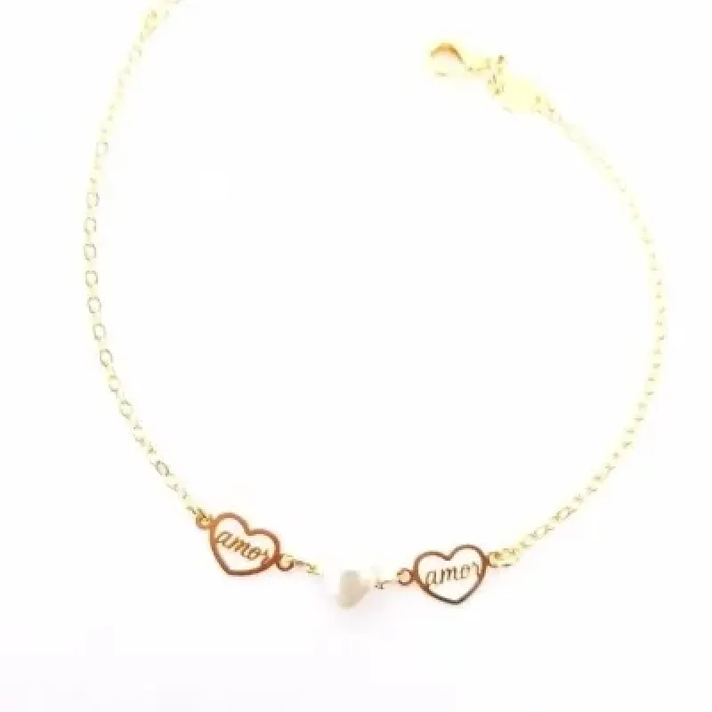 PULSEIRA DOURADA CORAÇÃO PÉROLA E AMOR