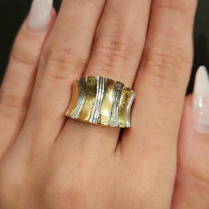 ANEL ABAULADO BANHO TONS AMARELO E BRANCO