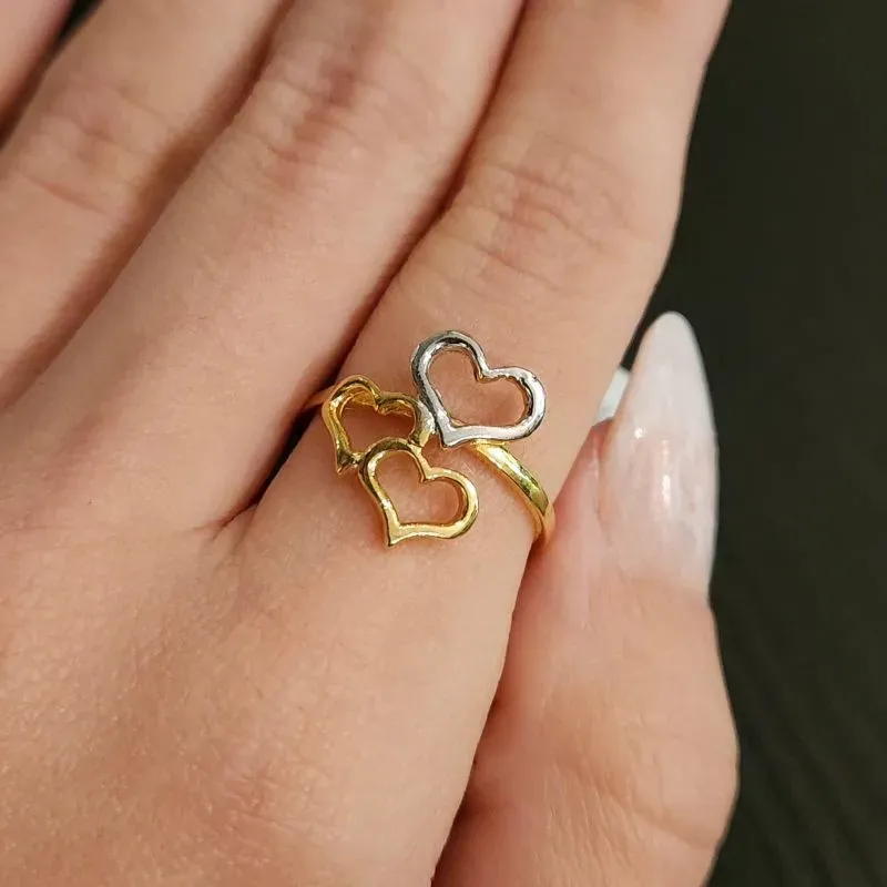 ANEL DOURADO TRÊS BANHOS CORAÇÃO VAZADO