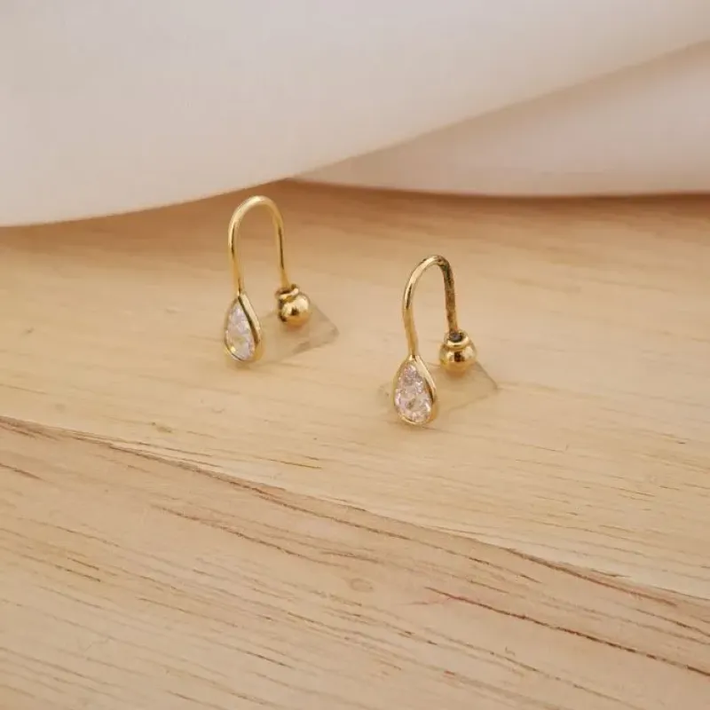 BRINCO DOURADO GOTA ZIRCÔNIA CRISTAL FECHO DE BOLINHA