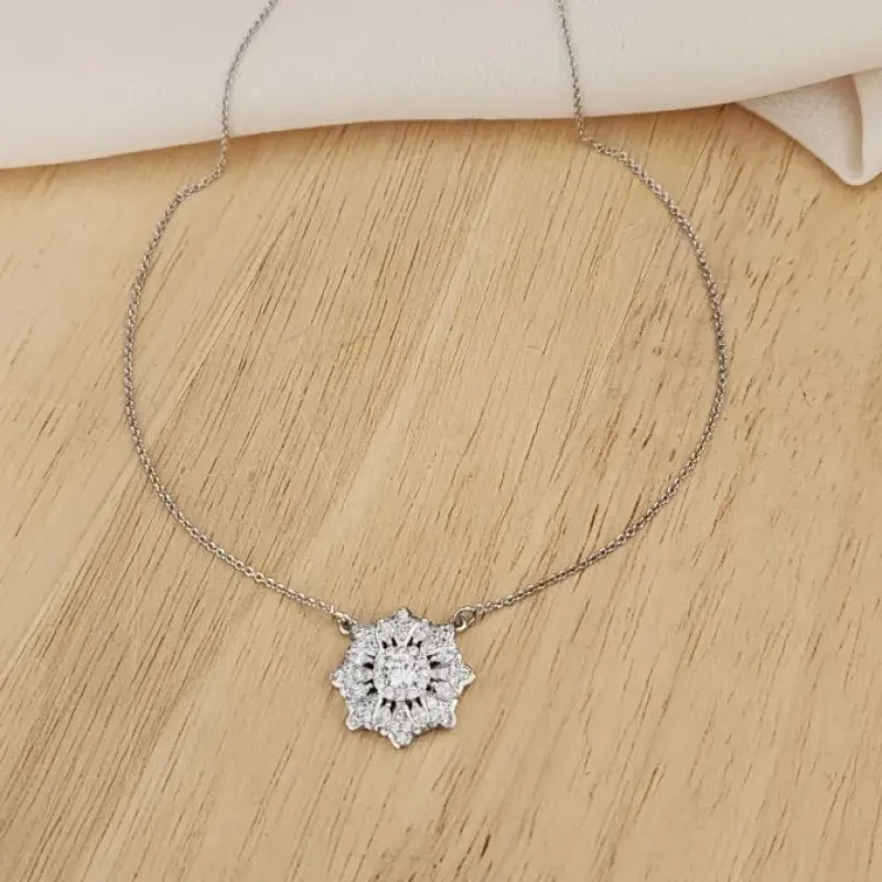 COLAR COM PINGENTE MAXI FLOR RÓDIO BRANCO - ZIRCÔNIA CRISTAL