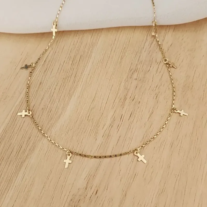COLAR CHOKER DOURADO COM CRUZ