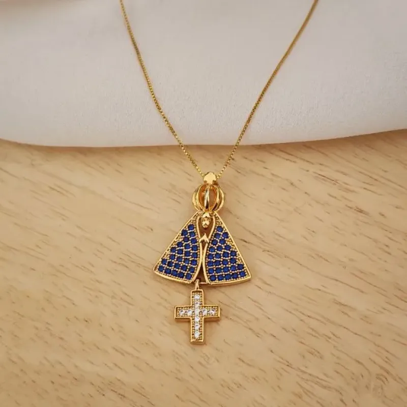 COLAR VENEZIANA PINGENTE NOSSA SENHORA APARECIDA 45 CM