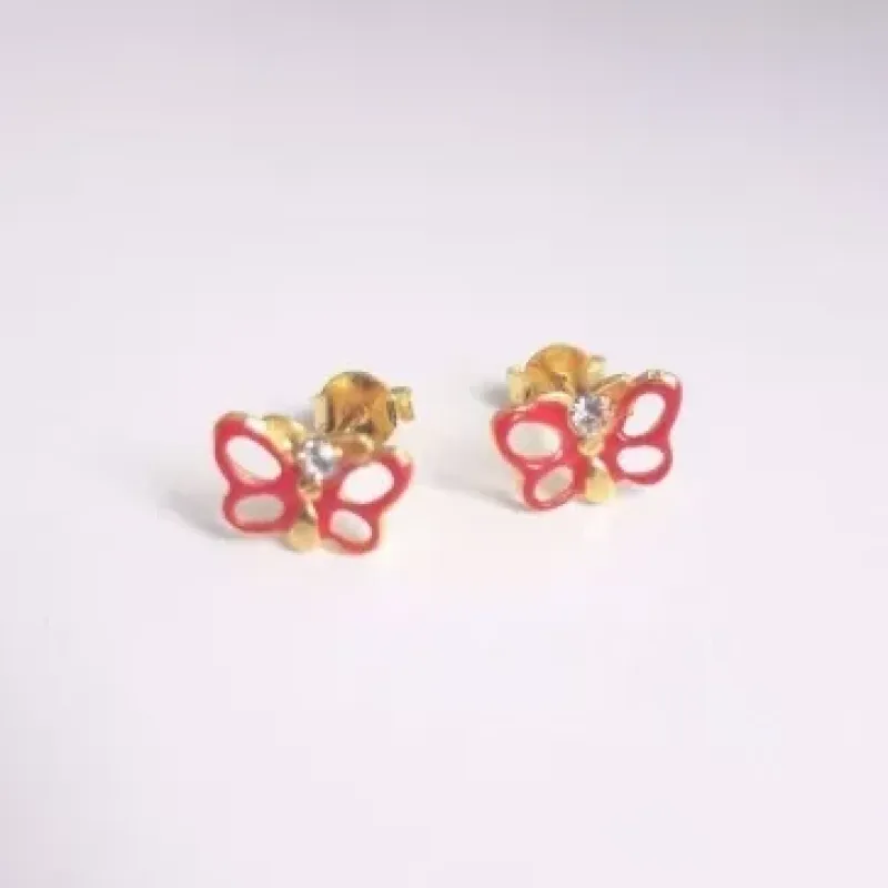 BRINCO INFANTIL DOURADO BORBOLETA VERMELHA