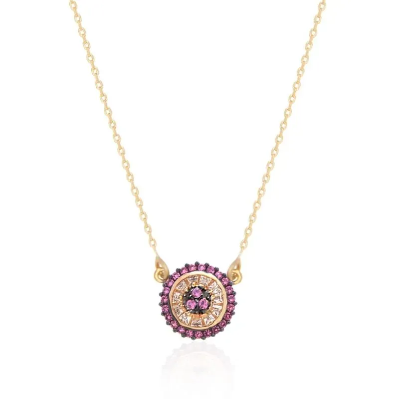 COLAR DOURADO PINGENTE PIZZA MICROZIRCÔNIAS CRISTAL E ROSA