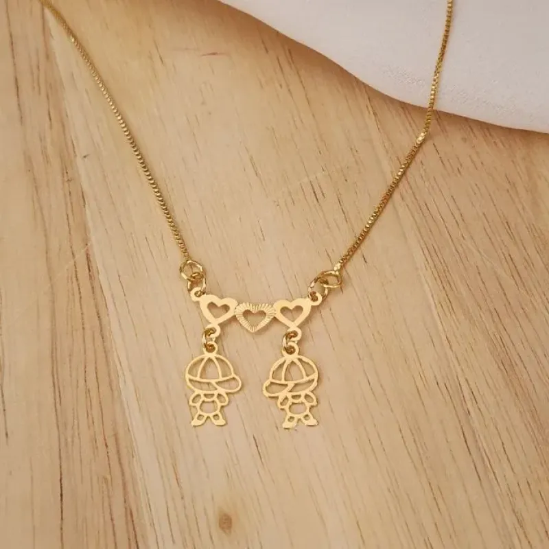 COLAR VENEZIANA DOURADO MENINOS CORAÇÕES