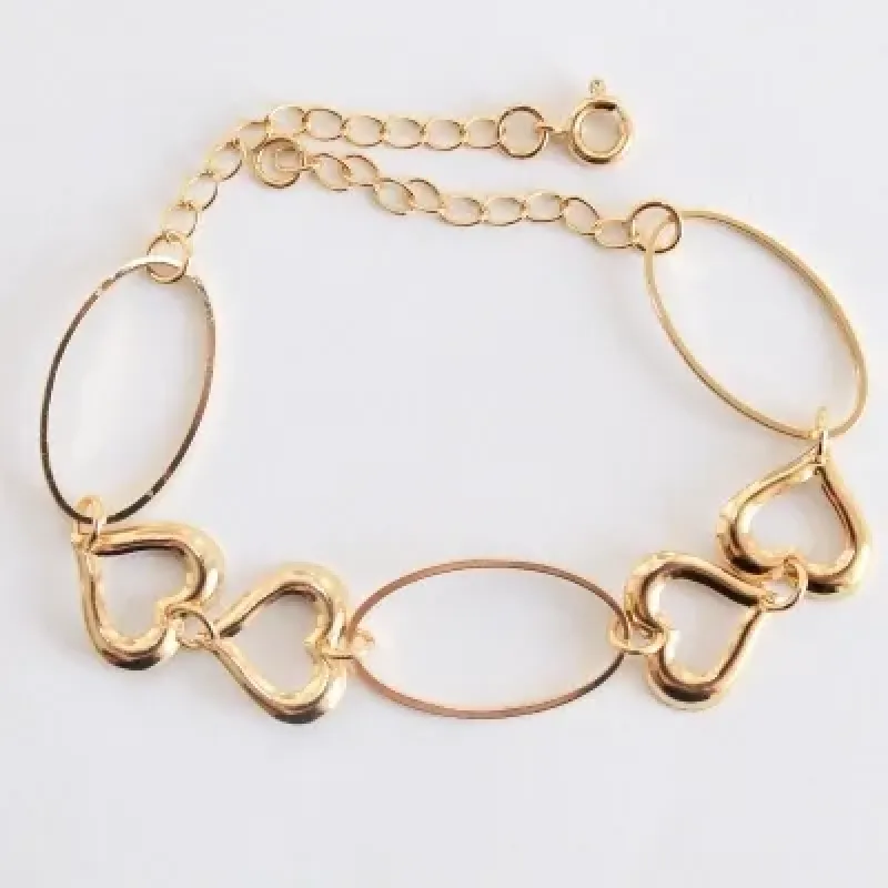 PULSEIRA DOURADA ELOS OVAIS E CORAÇÕES
