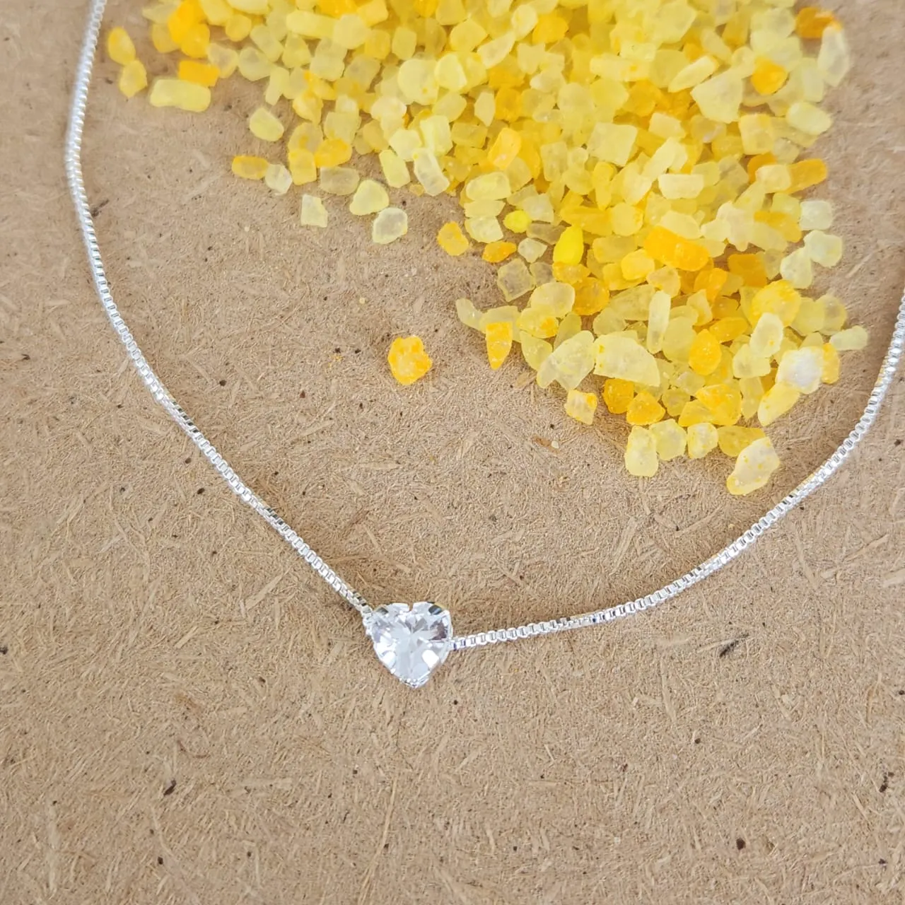 COLAR BANHO DE PRATA CORAÇÃO ZIRCÔNIA CRISTAL