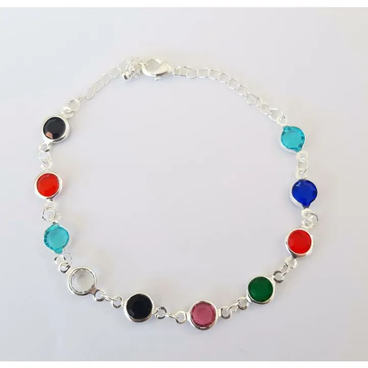 PULSEIRA RÓDIO BRANCO PEDRAS COLORIDAS