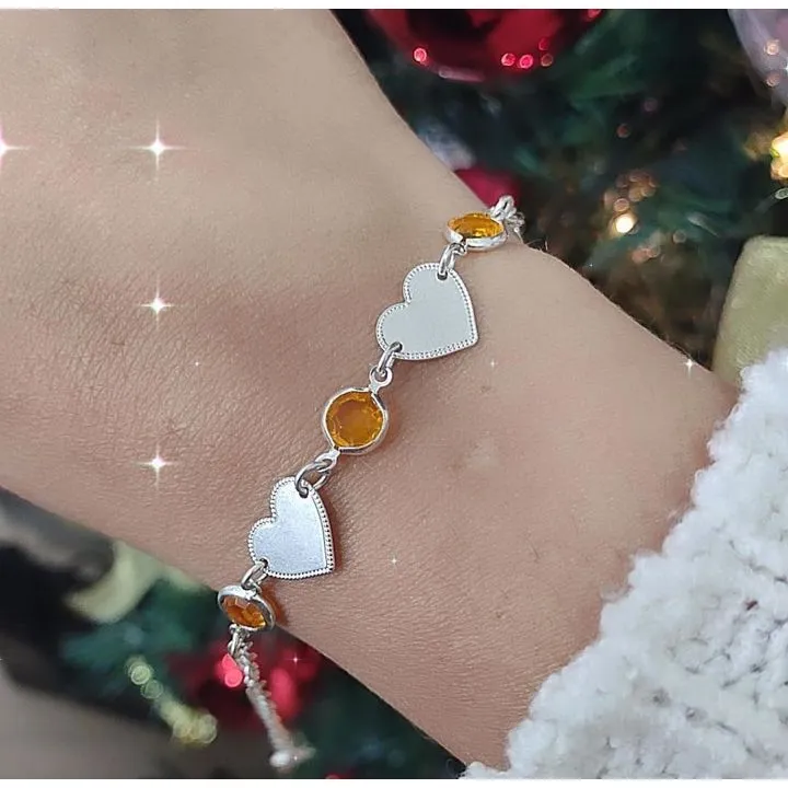 PULSEIRA RÓDIO BRANCO CORAÇÃO E ZIRCÔNIAS LARANJA