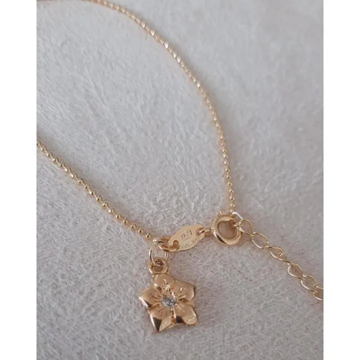 PULSEIRA CORRENTE BOLINHAS COM PINGENTE FLOR DETALHE MICROZIRCÔNIA CRISTAL