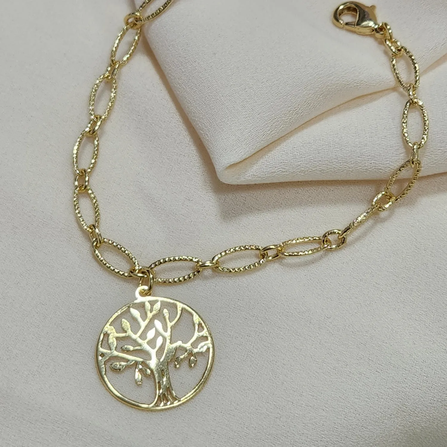 PULSEIRA DOURADA ELOS PINGENTE ÁRVORE DA VIDA