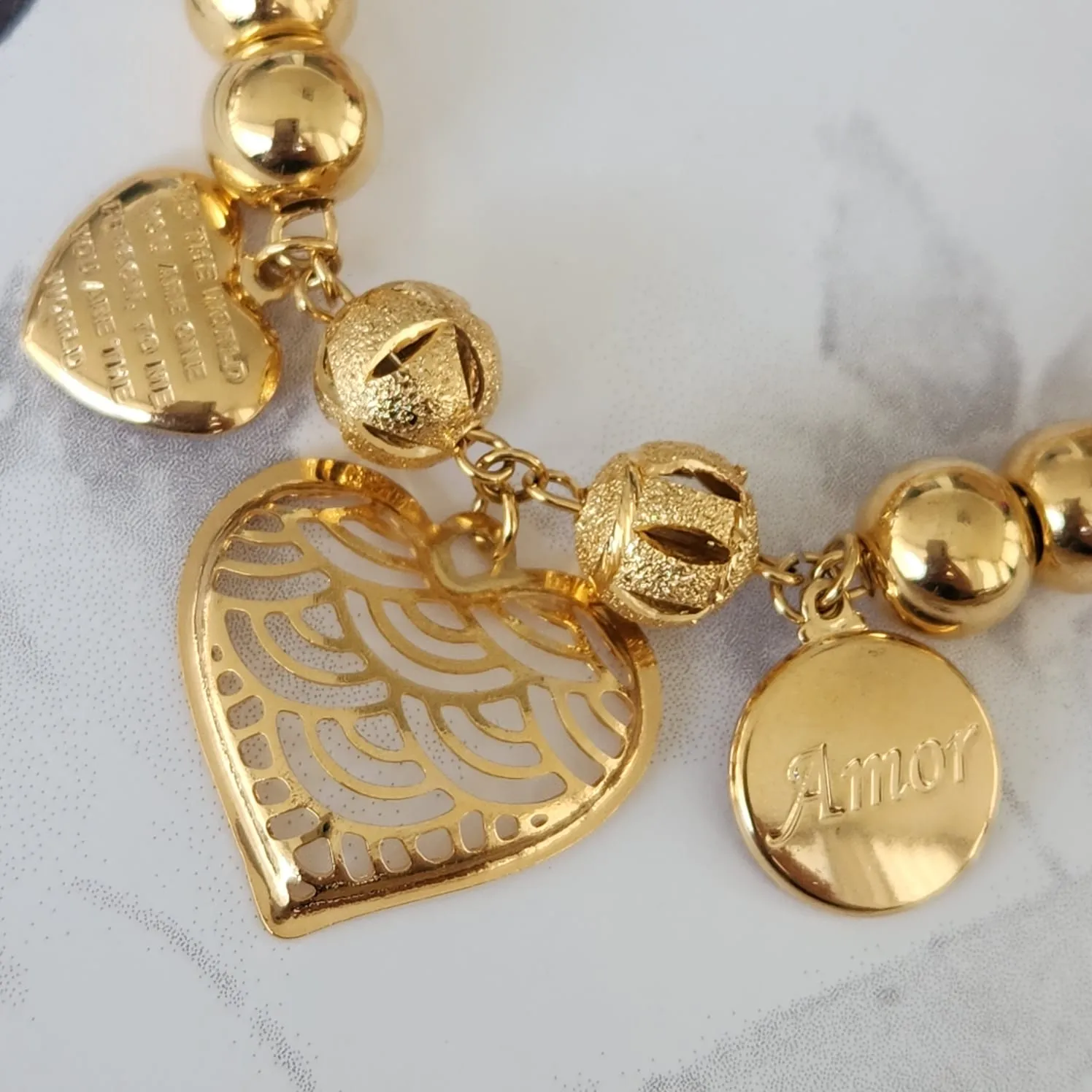 PULSEIRA DOURADA CORAÇÃO AMOR CORRENTE BOLINHA