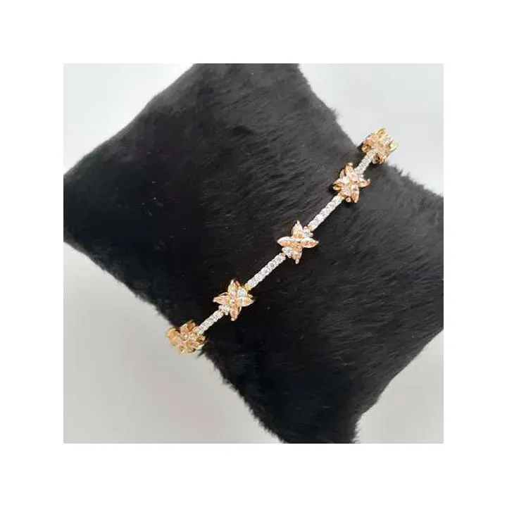 PULSEIRA FLORES CRAVEJADAS CITRINO E CRISTAL
