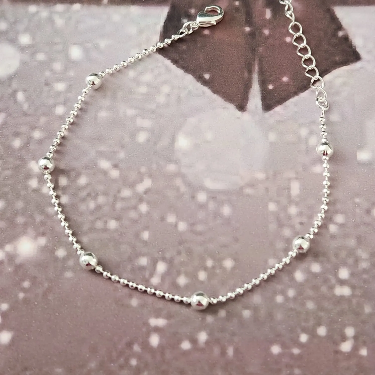 PULSEIRA CORRENTE DE BOLINHAS COM BOLAS PRATA 17CM + 5CM