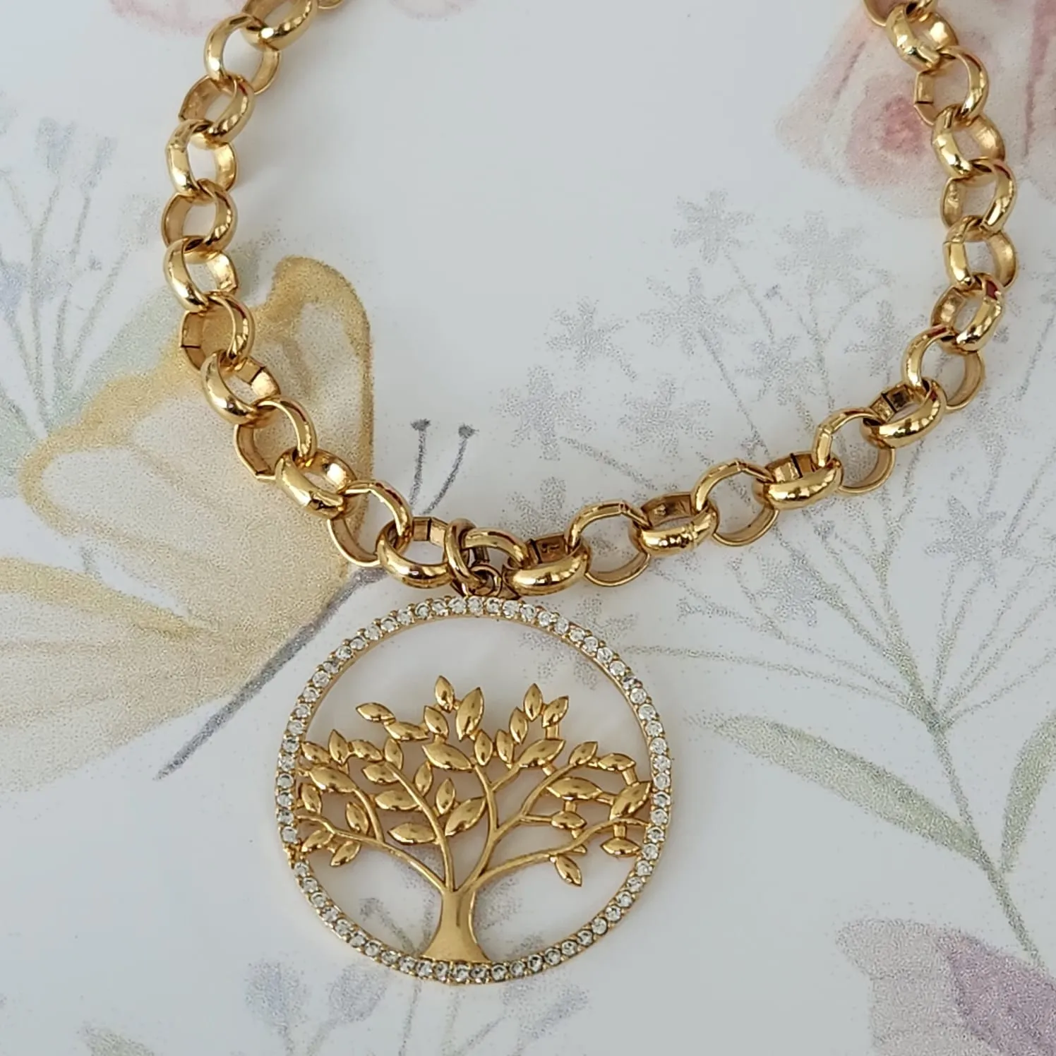 PULSEIRA DOURADA PINGENTE ÁRVORE DA VIDA
