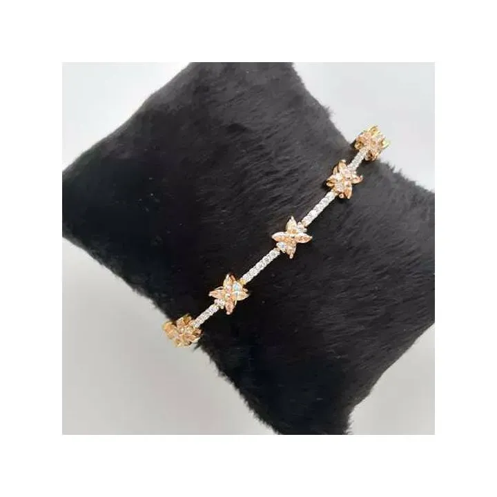 PULSEIRA FLORES CRAVEJADAS CITRINO E CRISTAL