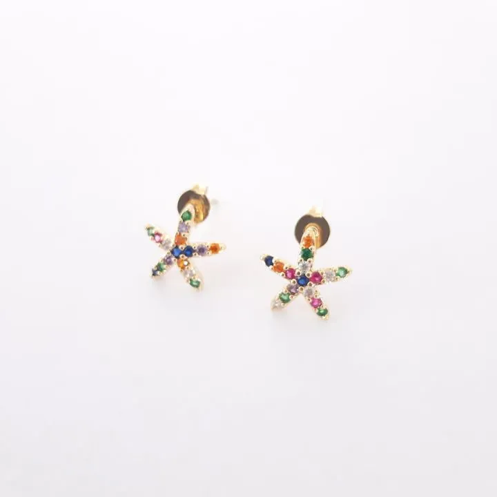 BRINCO ESTRELA DO MAR CRAVEJADO MICROZIRCÔNIAS MULTICOLORIDAS