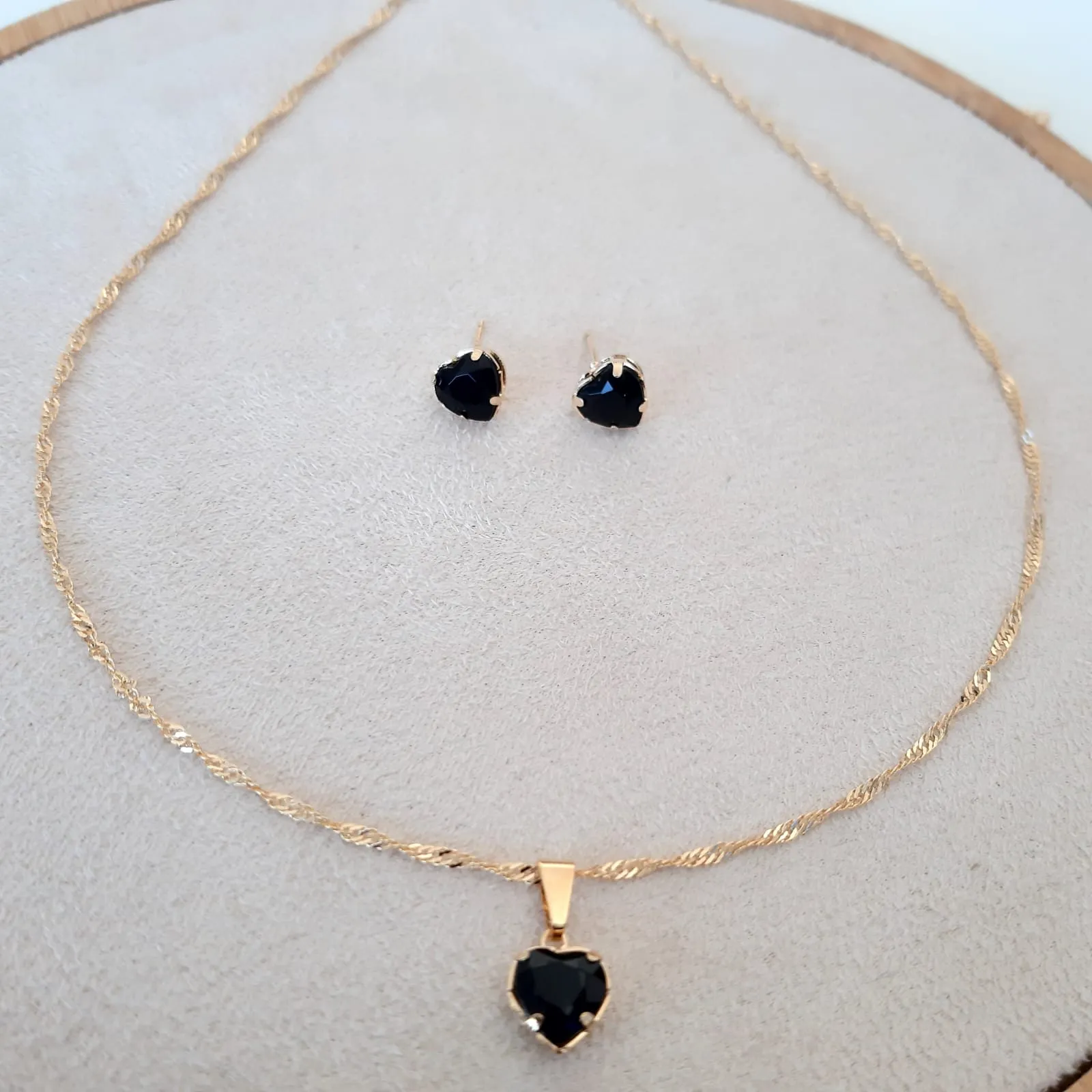CONJUNTO DOURADO CORAÇÃO CORRENTE SINGAPURA