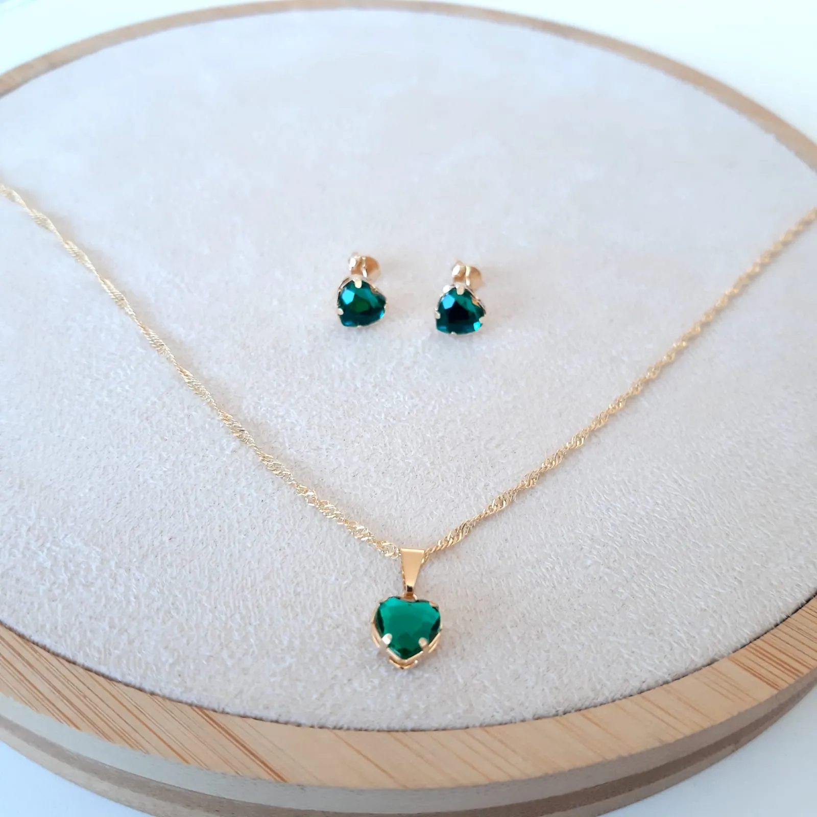 CONJUNTO DOURADO CORAÇÃO CORRENTE SINGAPURA