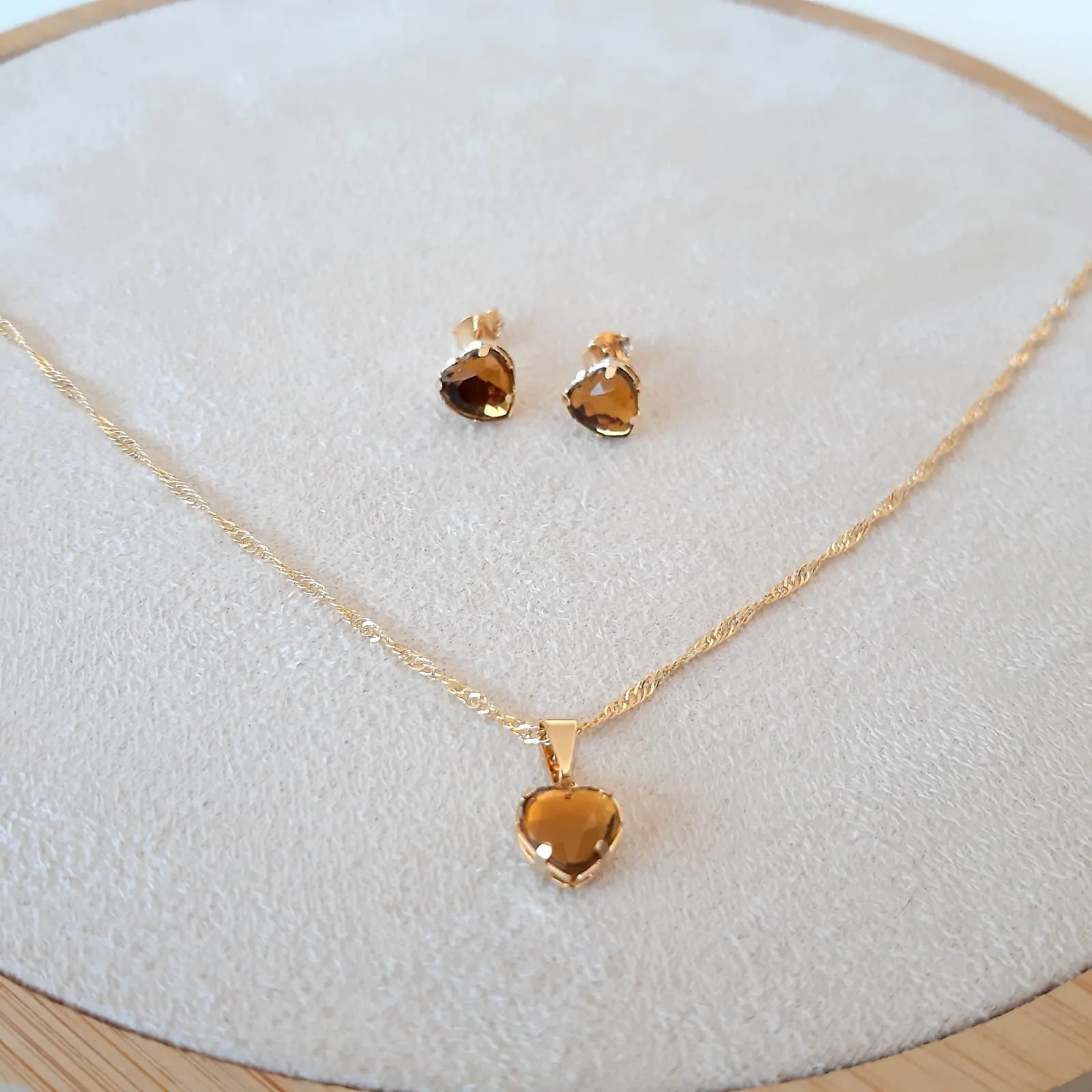 CONJUNTO DOURADO CORAÇÃO CORRENTE SINGAPURA