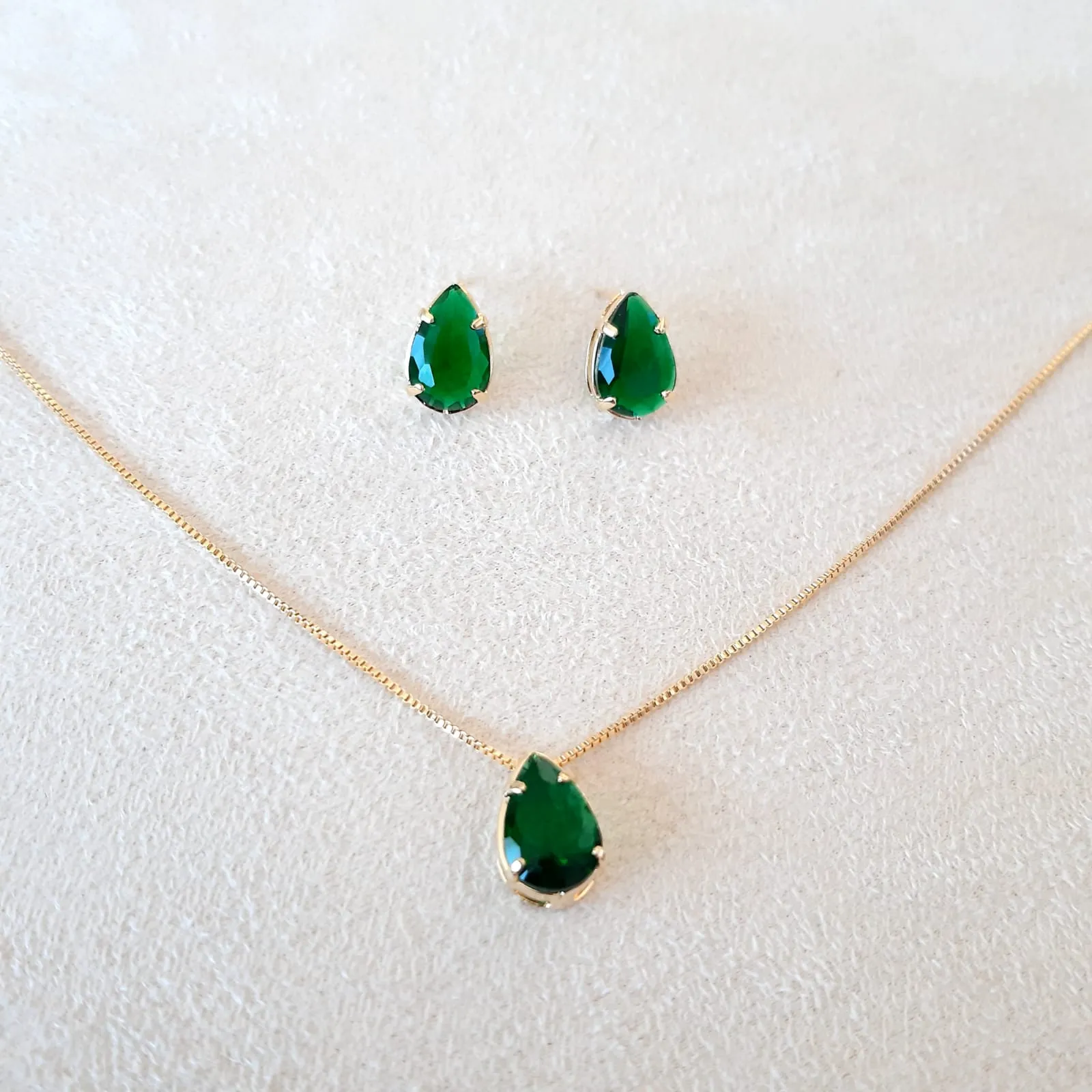 CONJUNTO DOURADO PEDRA GOTA CORRENTE VENEZIANA