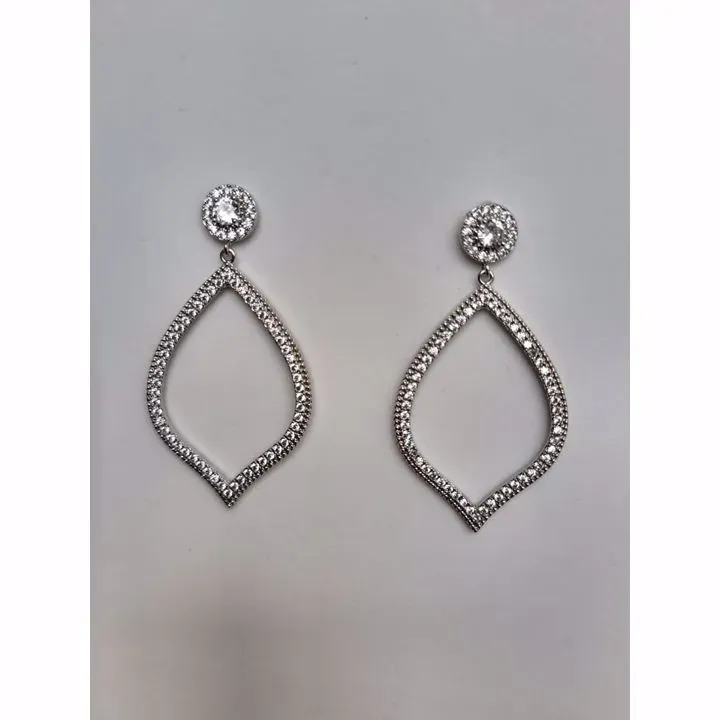 BRINCO FESTA RÓDIO BRANCO GOTA CRAVEJADA MICROZIRCÔNIAS CRISTAL PEDRA CRISTAL
