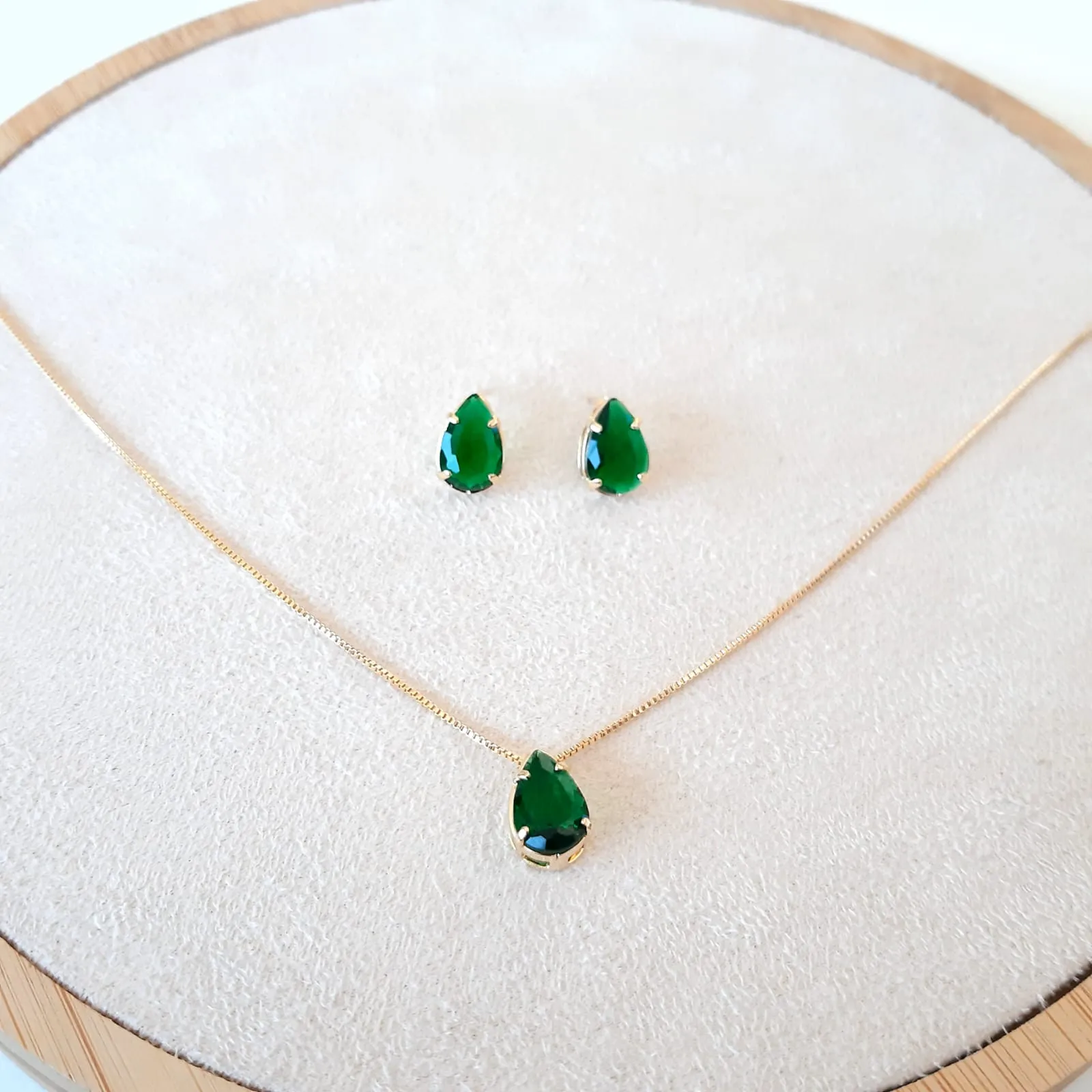 CONJUNTO DOURADO PEDRA GOTA CORRENTE VENEZIANA