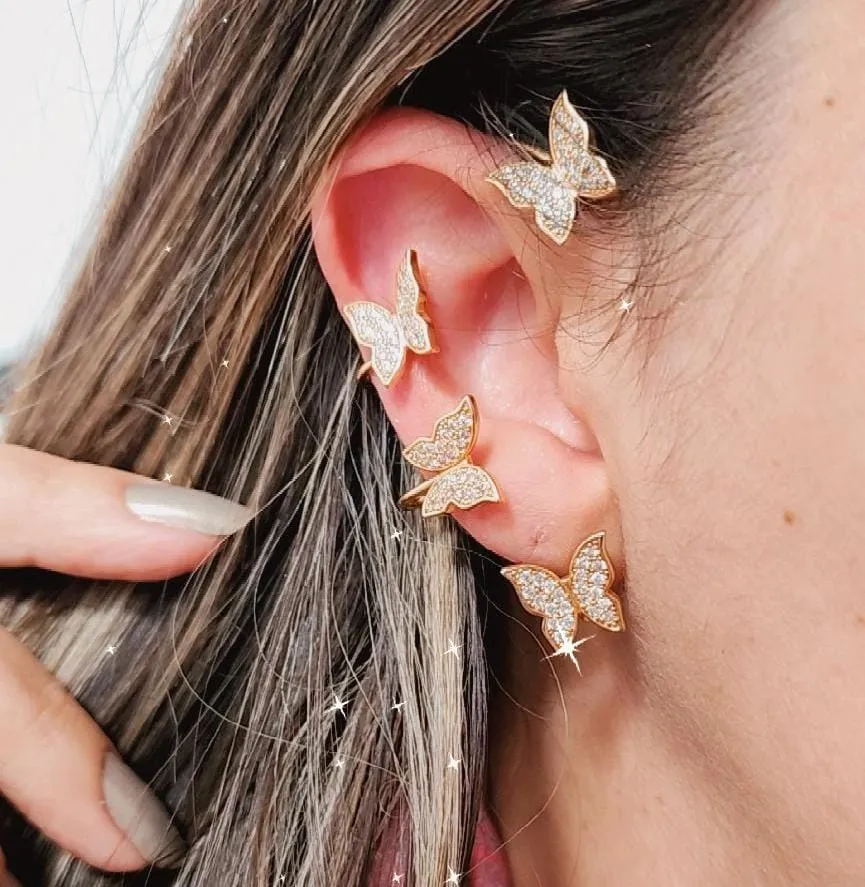 BRINCO EAR PIERCING QUATRO BORBOLETAS CRISTAL