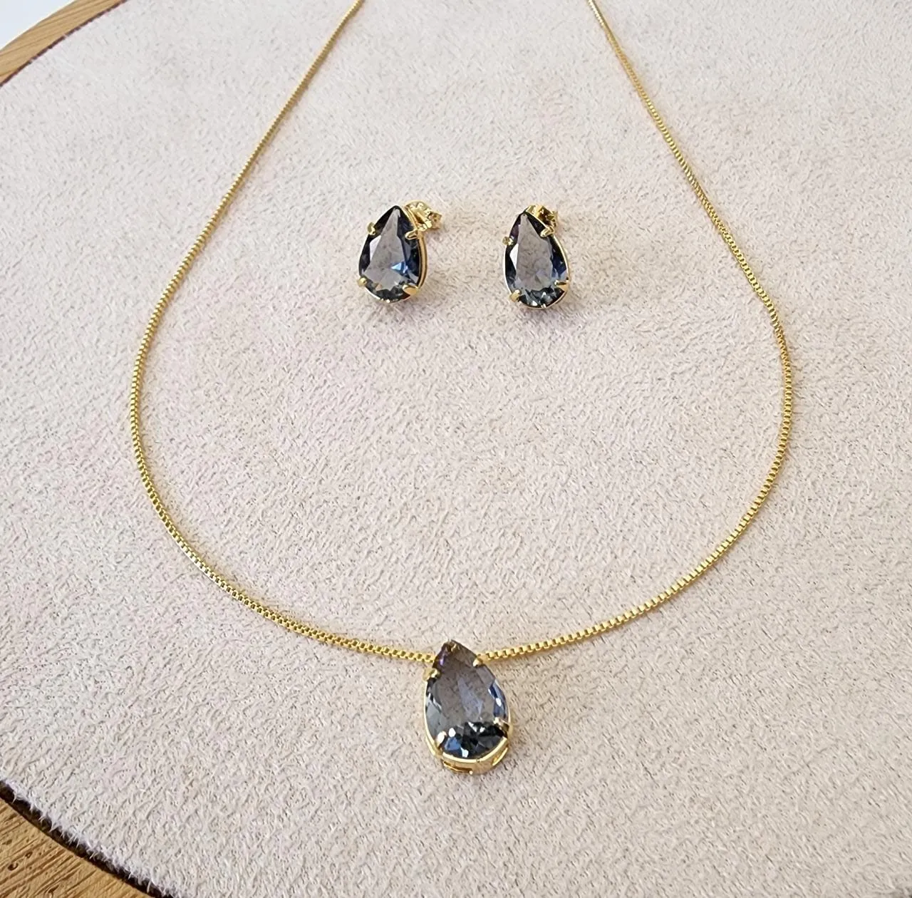 CONJUNTO DOURADO PEDRA GOTA CORRENTE VENEZIANA