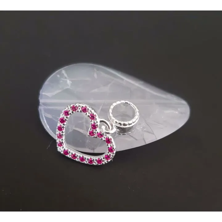 BERLOQUE PRATA 925 CORAÇÃO CRAVEJADO COM MICROZIRCÔNIAS ROSA