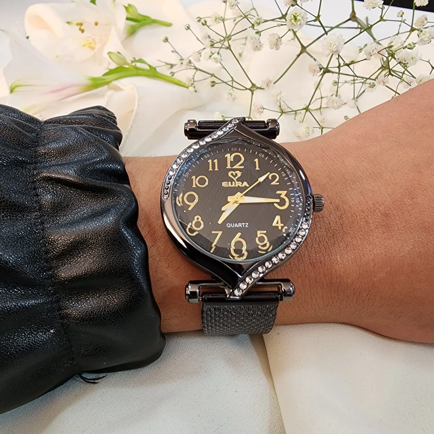 RELÓGIO PRETO PULSEIRA ANTIALÉRGICA