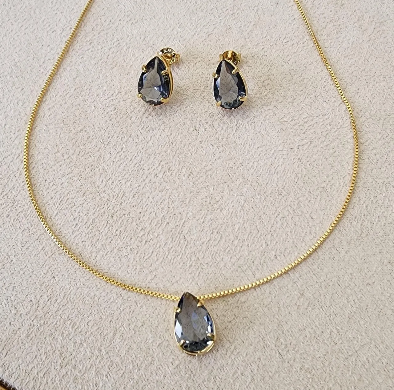 CONJUNTO DOURADO PEDRA GOTA CORRENTE VENEZIANA