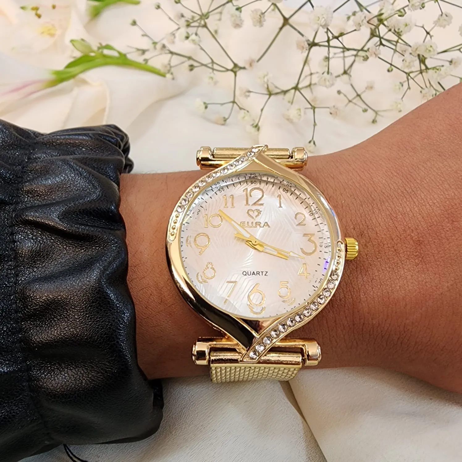 RELÓGIO DOURADO PULSEIRA ANTIALÉRGICA