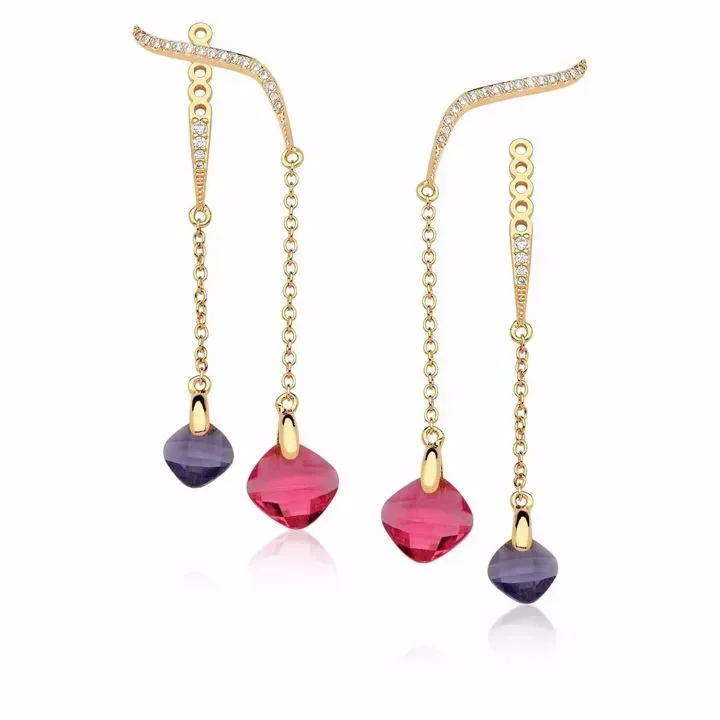 EAR JACKET DOURADO ZIRCÔNIAS MARSALA
