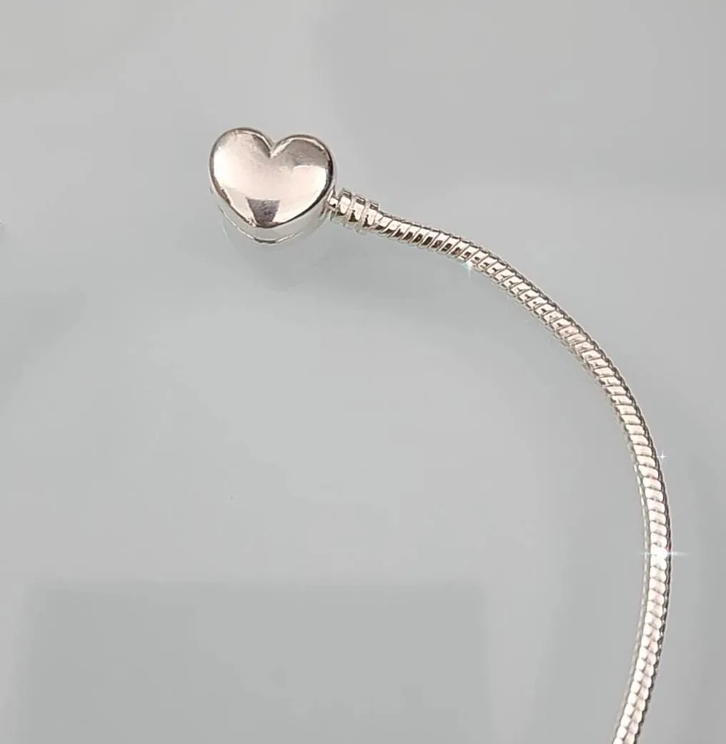 PULSEIRA PRATA 925  FECHO DE CORAÇÃO 20 CM ESTILO PANDORA