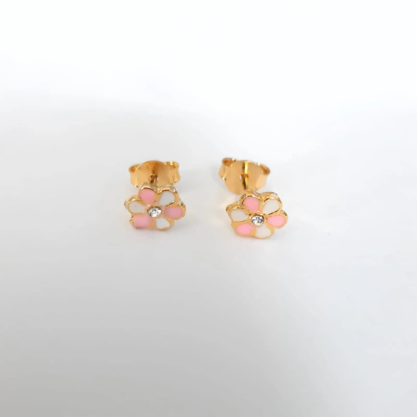 BRINCO INFANTIL DOURADO FLOR ROSA E BRANCA