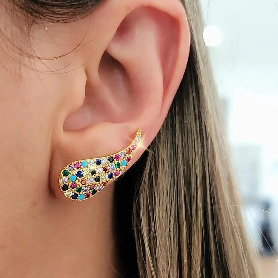 BRINCO DOURADO EAR CUFF ZIRCÔNIAS COLORIDAS