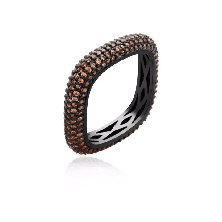ANEL RÓDIO NEGRO QUADRADO CRAVEJADO MICROZIRCÔNIAS CITRINO