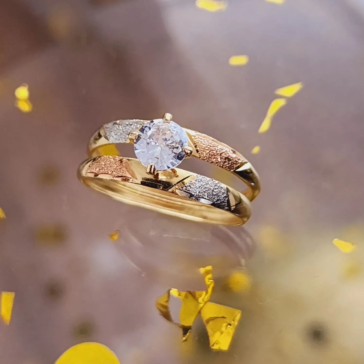 ANEL DOIS FIOS TRÊS BANHOS DO OURO ZIRCÔNIA CRISTAL AUTO RELEVO
