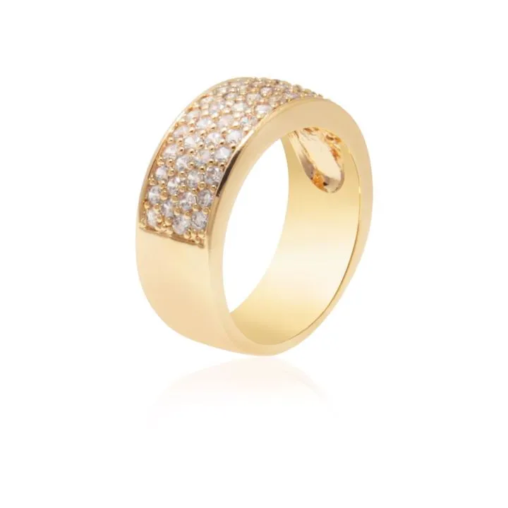 ANEL DOURADO CRAVEJADO COM MICROZIRCÔNIAS CRISTAL