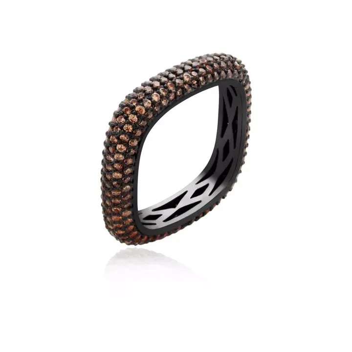 ANEL RÓDIO NEGRO QUADRADO CRAVEJADO MICROZIRCÔNIAS CITRINO