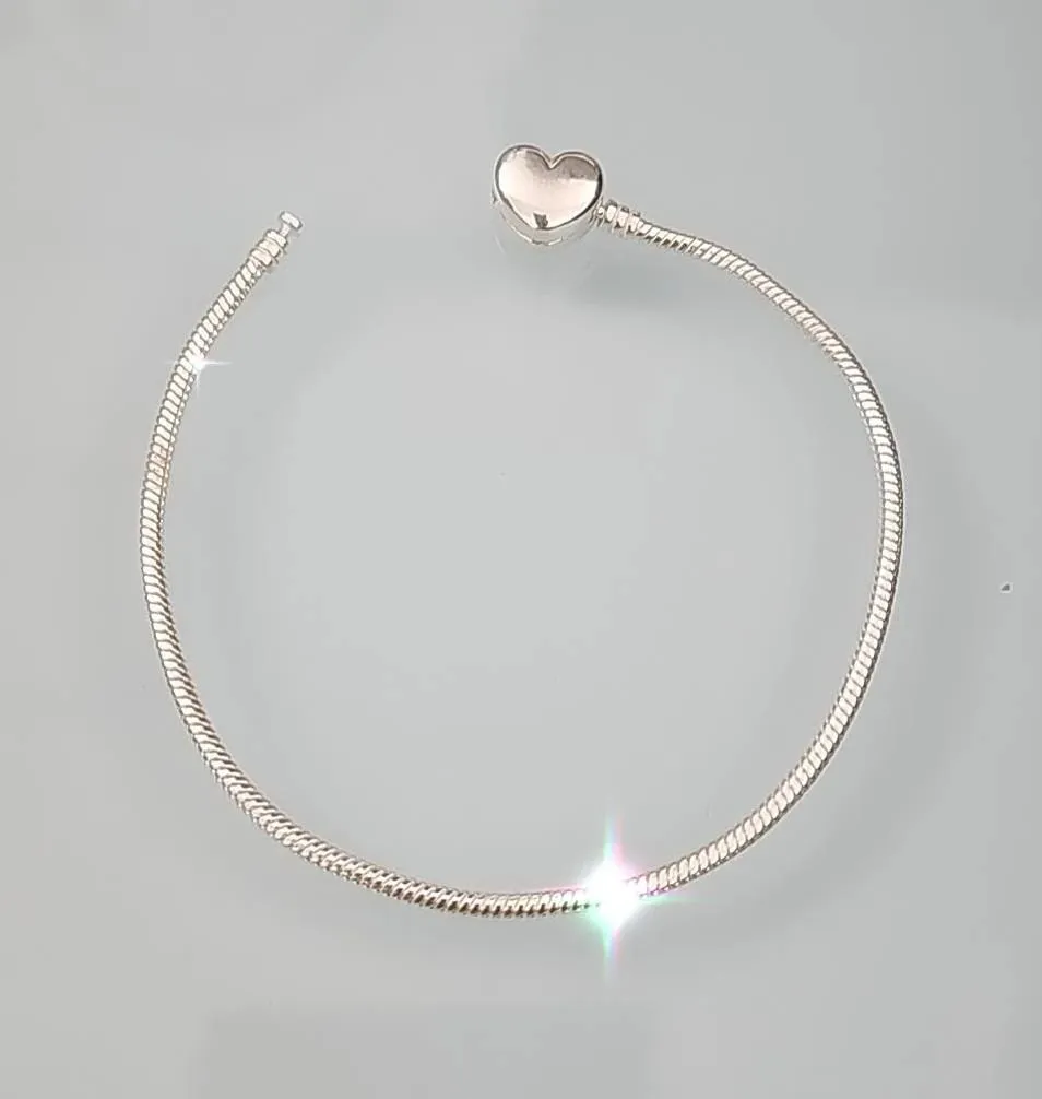 PULSEIRA PRATA 925  FECHO DE CORAÇÃO 20 CM ESTILO PANDORA