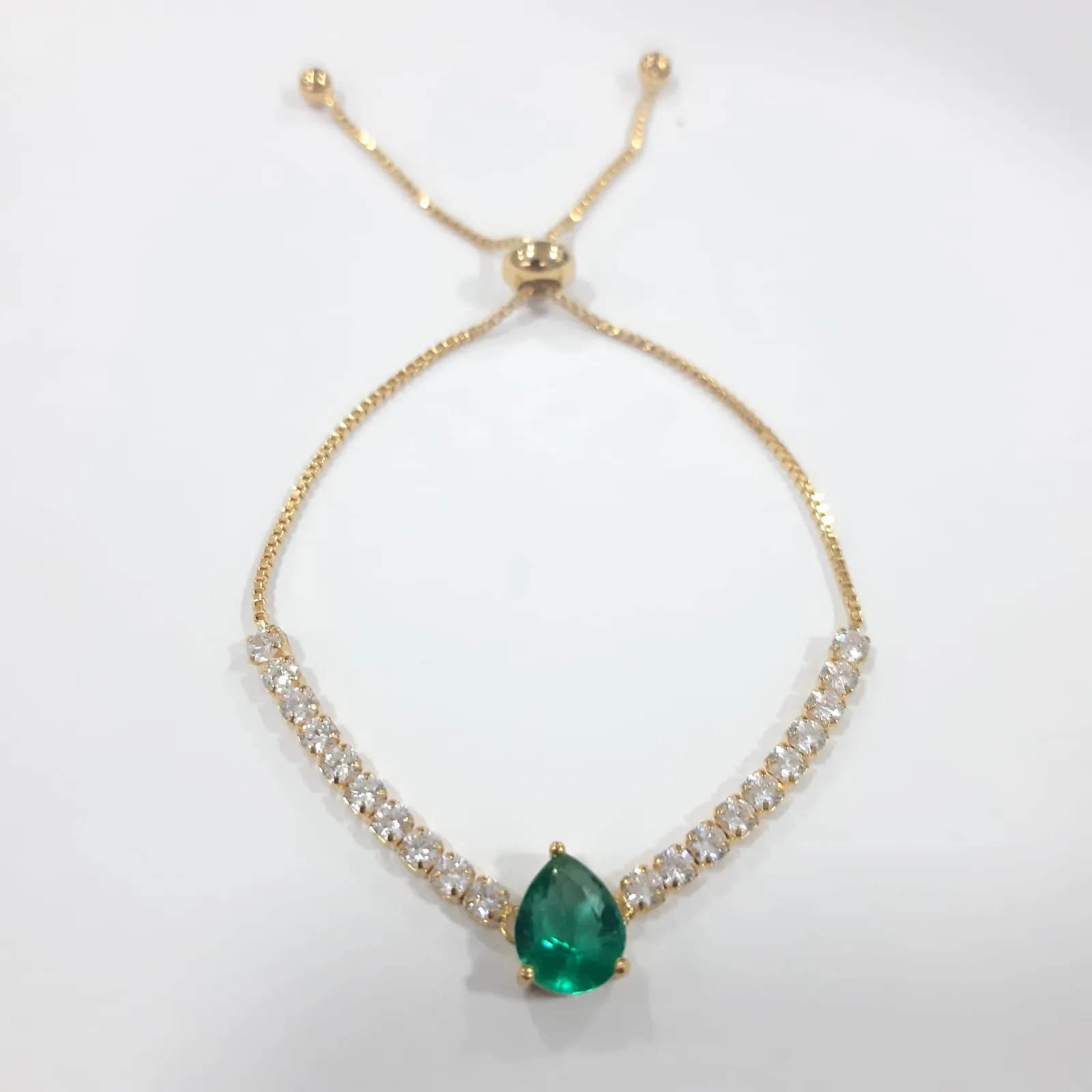 PULSEIRA DOURADA SHAMBALA  GOTA PRASIOLITA CRAVEJADA ZIRCÔNIAS CRISTAL