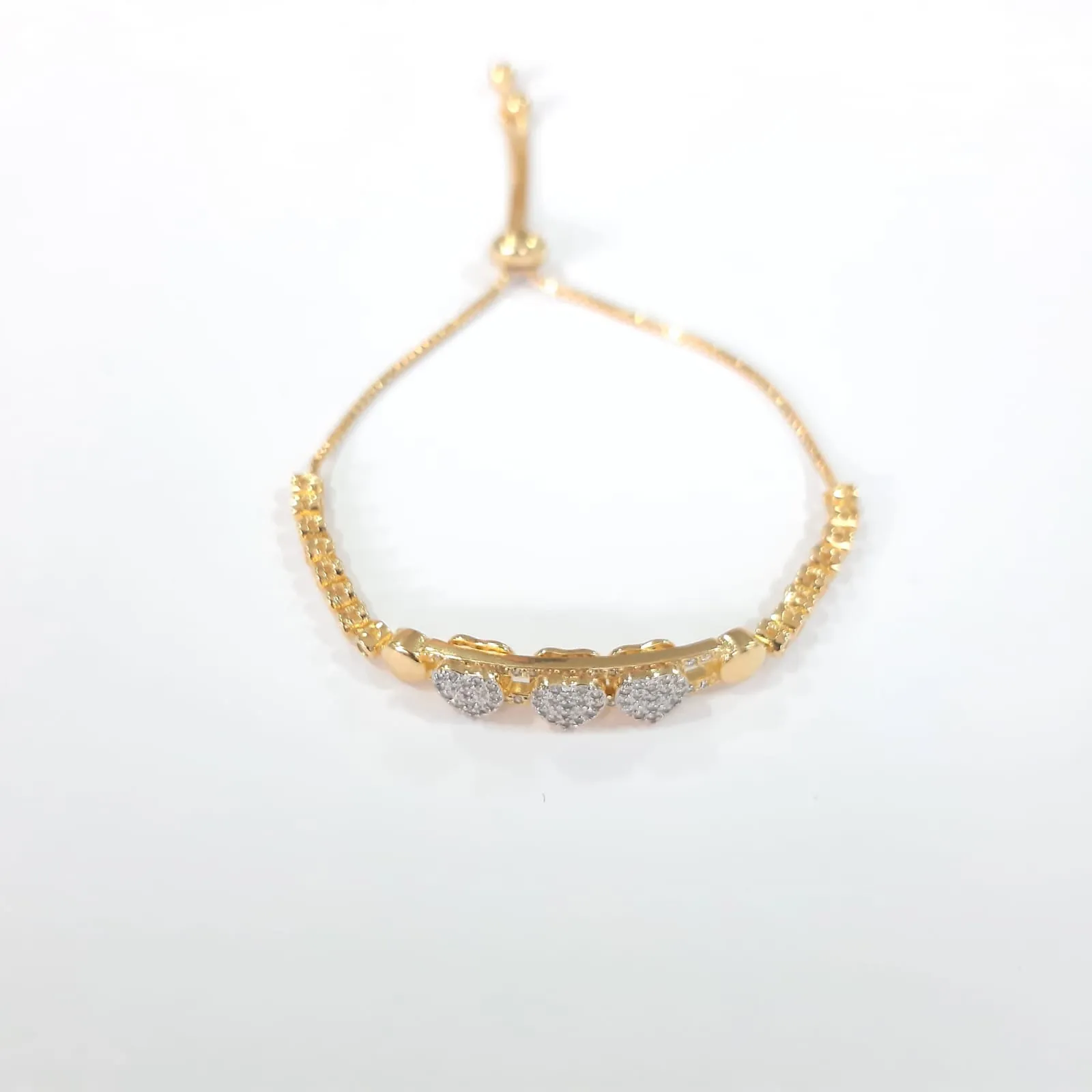PULSEIRA DOURADA SHAMBALA CORAÇÕES CRAVEJADOS MICROZIRCÔNIAS CRISTAL